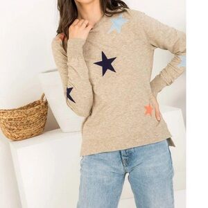 Thank Star Pattern Beige‎ Sweater Size Small